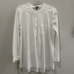 Eileen Fisher Organic Cotton Tunic Top Womens L White Long Sleeve Blouse